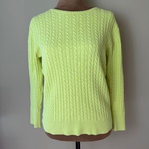 Vintage Gap Y2K Cable Knit Sweater Womens Medium Neon Yellow Green 3/4 Sleeve